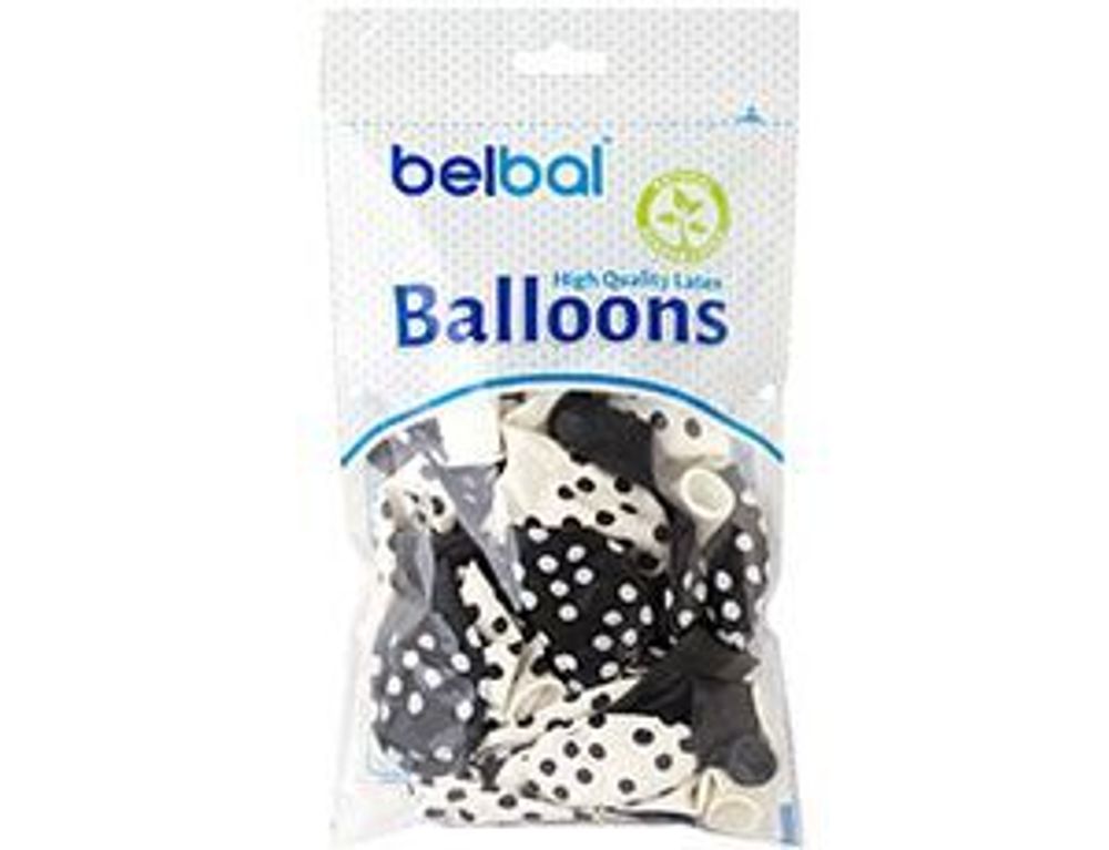 Шар (14"/36 см) Шелкография пастель Горошек арт чер-бел 25 шт.