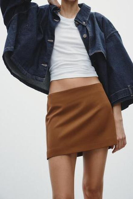 ZARA МИНИ-ЮБКА, СВЕТЛО-КОРИЧНЕВЫЙ