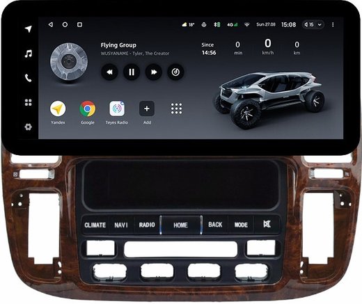 Магнитола для Toyota Land Cruiser 100, Lexus LX470 1998-2002 (климат на ШГУ, рамка дерево) - Teyes LUX ONE ROUND монитор 12.3" 2K QLED на Android 10, CarPlay, 4G SIM-слот