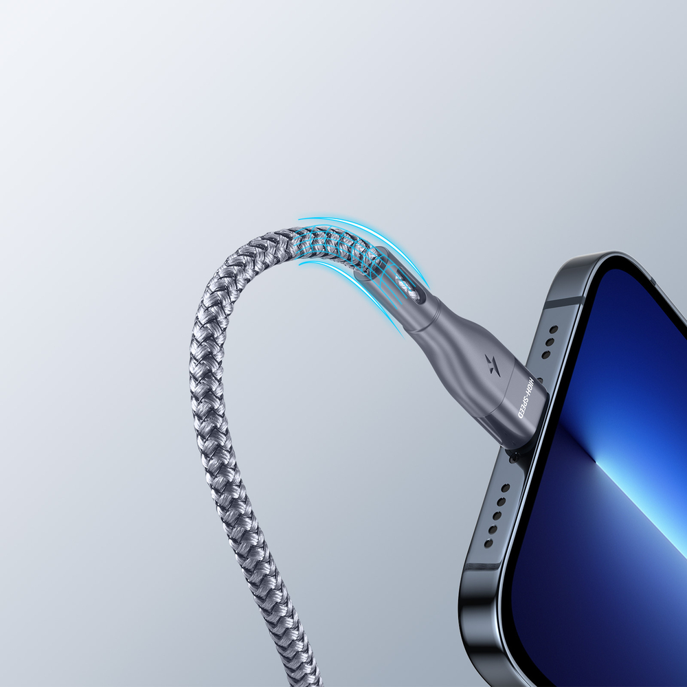 Кабель в тканевой оплетке длина 100см (1м) с разъемом USB-A на Lightning с быстрой зарядкой PD 12W от Duzzona, серия A7 Cable