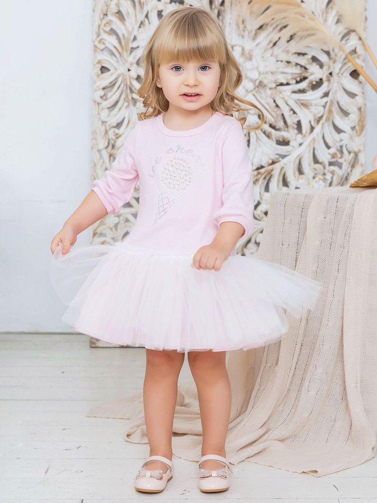 Нежно-розовое нарядное платье рукав 3/4 Luxury Baby