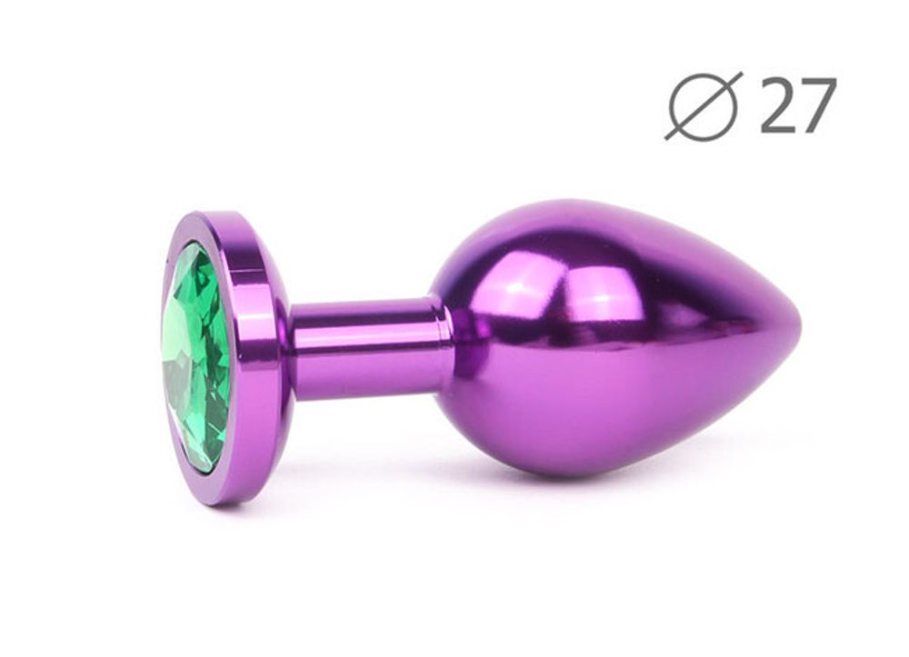 Малая металлическая пробка с зеленым кристаллом Jewelry Plugs Anal (7 см) (Цвет: фиолетовый с зеленым)