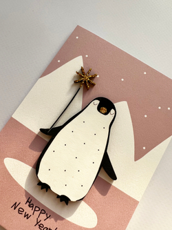 Открытка с деревянным элементом «Happy New Year!» 13,5 × 9,5 см