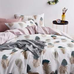 Постельное белье ЕВРО (двуспалка) Египетский Хлопок Перья на белом