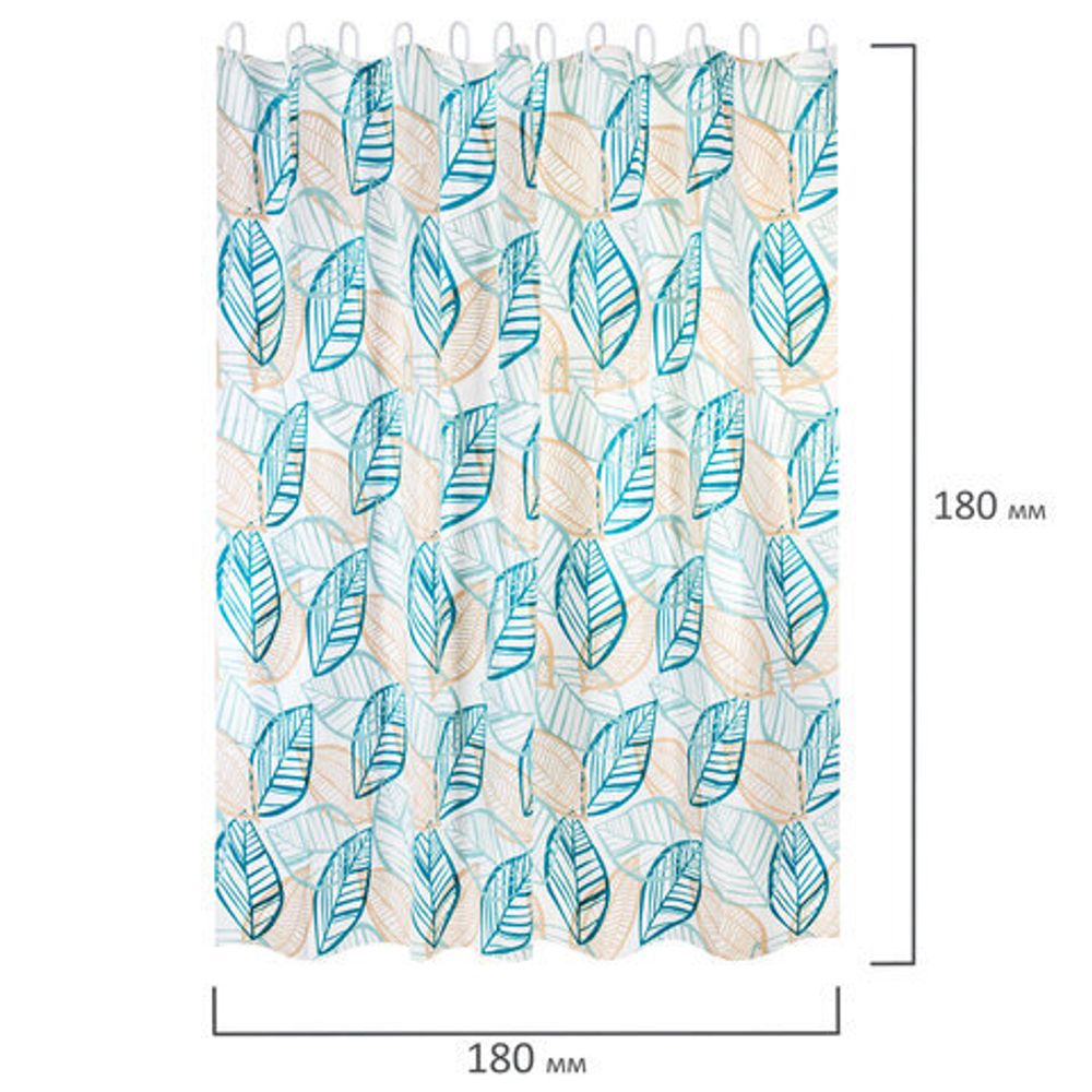 Шторка для ванной PEVA, 180х180 см, кольца в комплекте, 3 дизайна ассорти,растения, PRIMILA, 700076