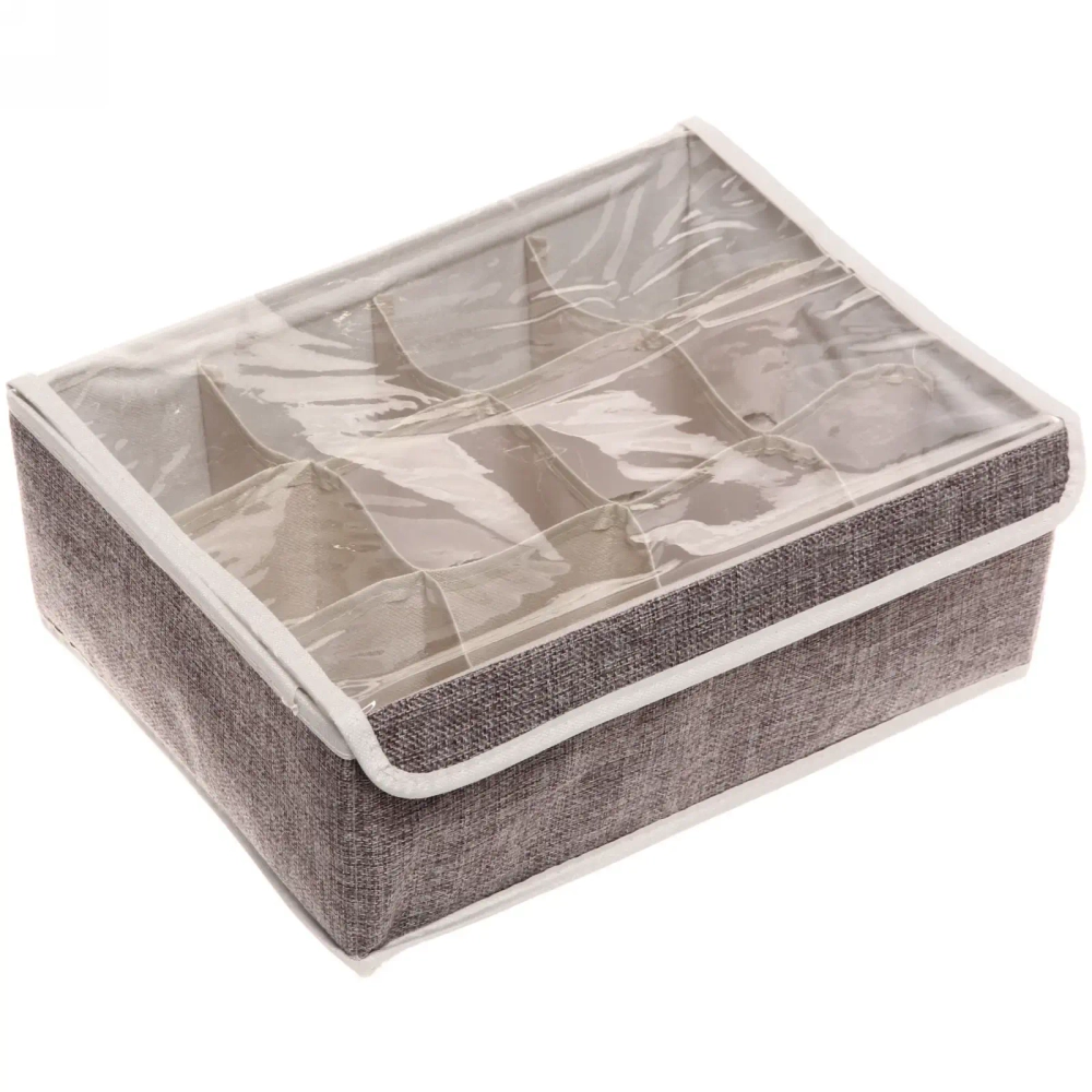 Кофр - органайзер для хранения вещей с прозрачной крышкой «УЮТДОМА», цвет серый, 12 отделений, 32*23*12см✦