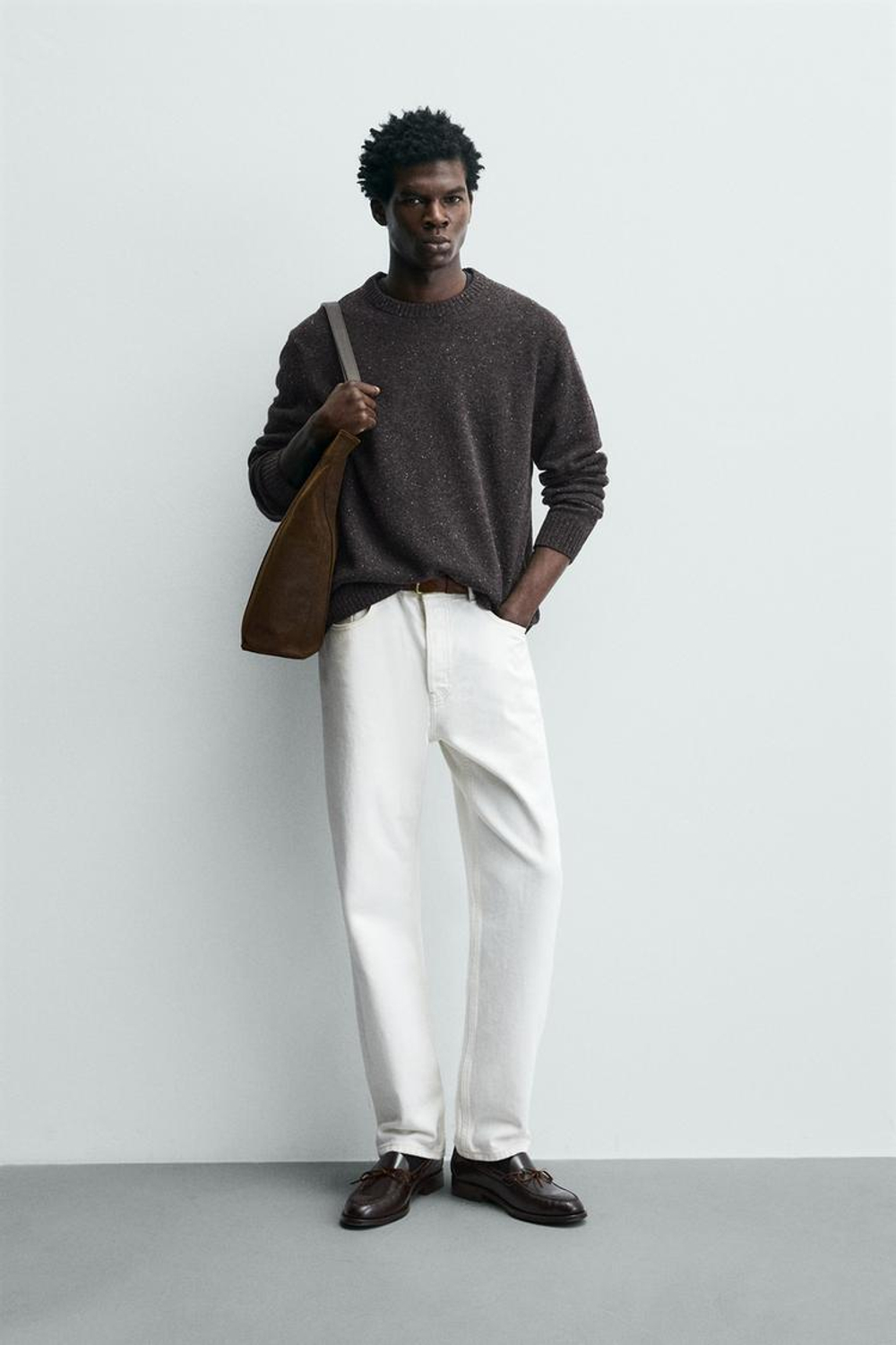 ZARA СВИТЕР ИЗ 100% ШЕРСТИ С ЭФФЕКТОМ ПРЯЖИ, РОЗОВАТО-КОРИЧНЕВЫЙ