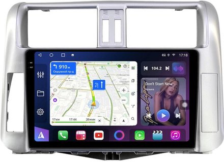 Магнитола для Toyota Land Cruiser Prado 150 2009-2013 (рамка серебро) - FarCar 065M на Android 13, QLED+2K, TS10, CarPlay, 4G SIM-слот