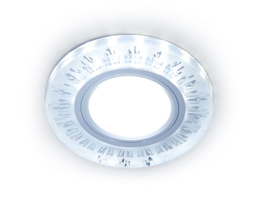 Встраиваемый точечный светильник с LED подсветкой S216 CL/FR прозрачный/матовый GU5.3+3W(LED COLD) D90*25