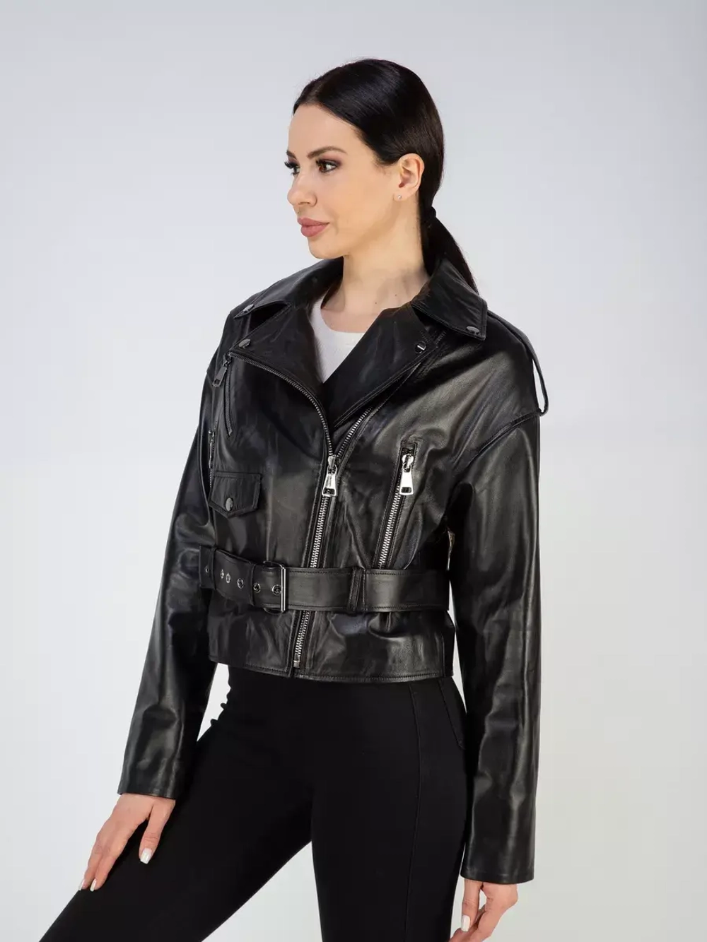 Кожаная куртка демисезонная косуха оверсайз