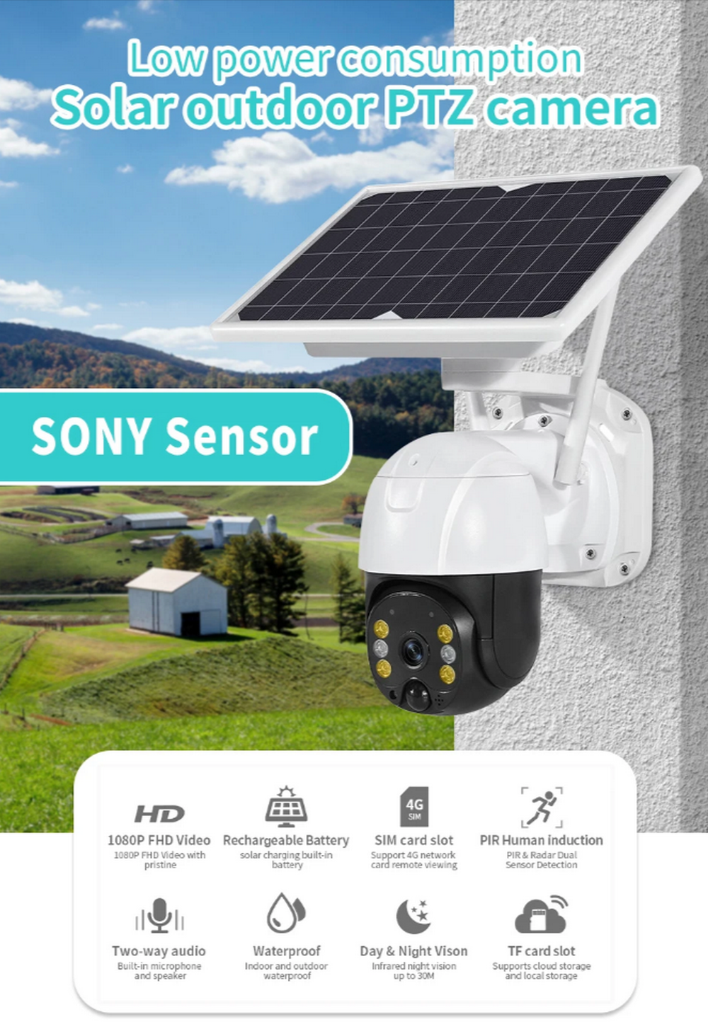 Wi-fi Smart камера RoHS TQ-1 FHD/Sim4G +Solar панель