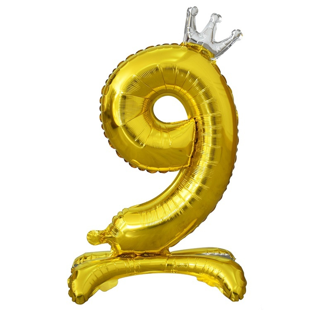 Шар ЦИФРА 9 Gold на подставке Корона 32" 81 см