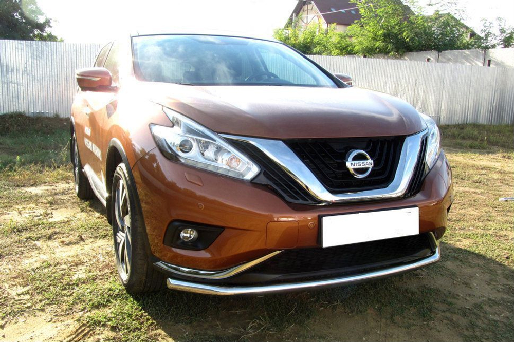 Защита переднего бампера (нержавейка) Nissan Murano (2014-2023) d57 длинная