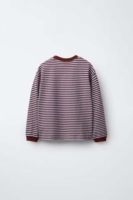 ZARA Х BENSIMON ® ЛОНГСЛИВ С ДЛИННЫМИ РУКАВАМИ В ПОЛОСКУ, КАШТАНОВЫЙ