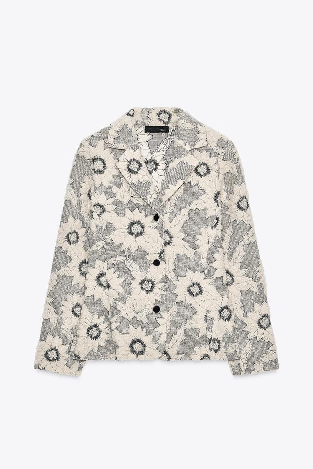 ZARA БЛЕЙЗЕР С ЦВЕТАМИ, ЭКРЮ/ЧЕРНЫЙ