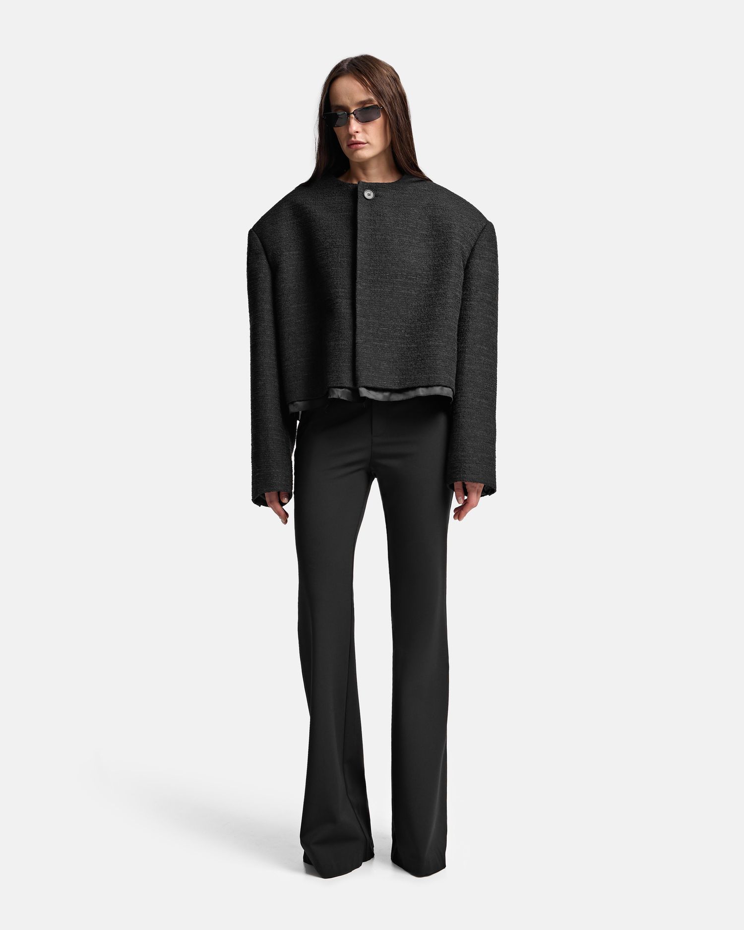 Укороченный пиджак из твида