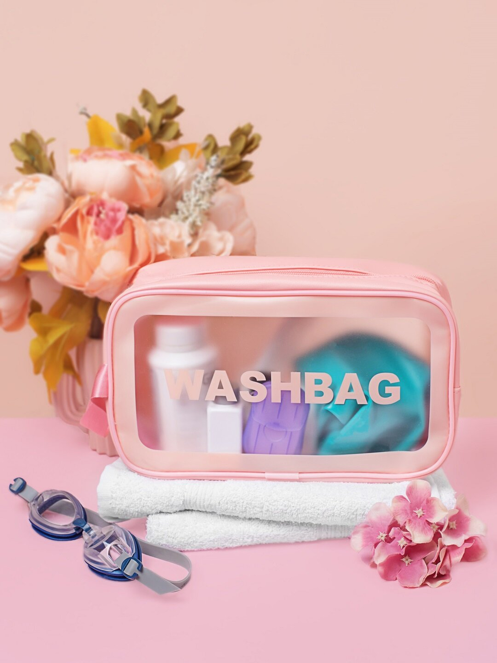 Косметичка водонепроницаемая Washbag сумка с ручкой органайзер косметичка для бассейна душа роддома, розовая 22*8*12см
