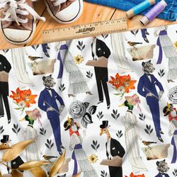 Ткань сатин галантные люди с головами животных