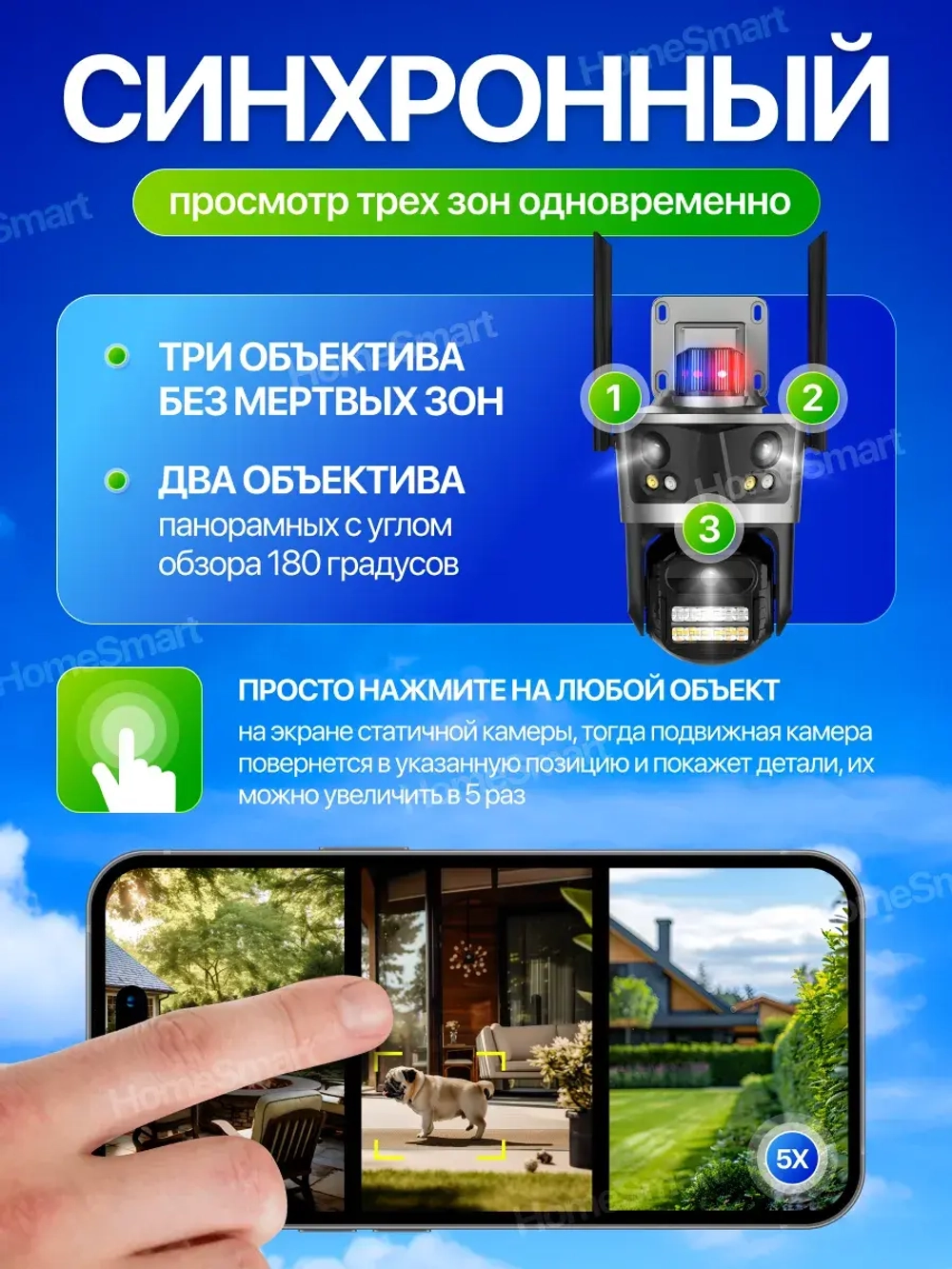 Камера уличная Wi-Fi двух процессорная + 64Гб + 3м