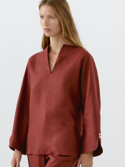 Massimo Dutti Струящиеся брюки из 100% льна, темно-розовый