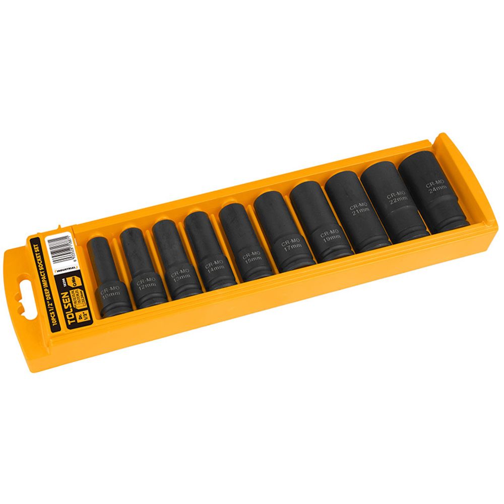 TOLSEN (TT18296) Набор ударных глубоких торцевых головок 1/2&quot;, шестигранные, 10-24 мм, 10 предметов