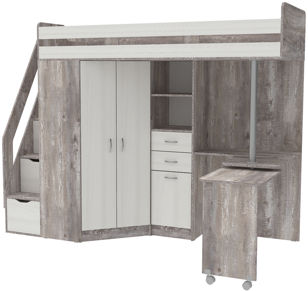 Кровать-чердак КарИВи Мийа Бетон Белое Дерево