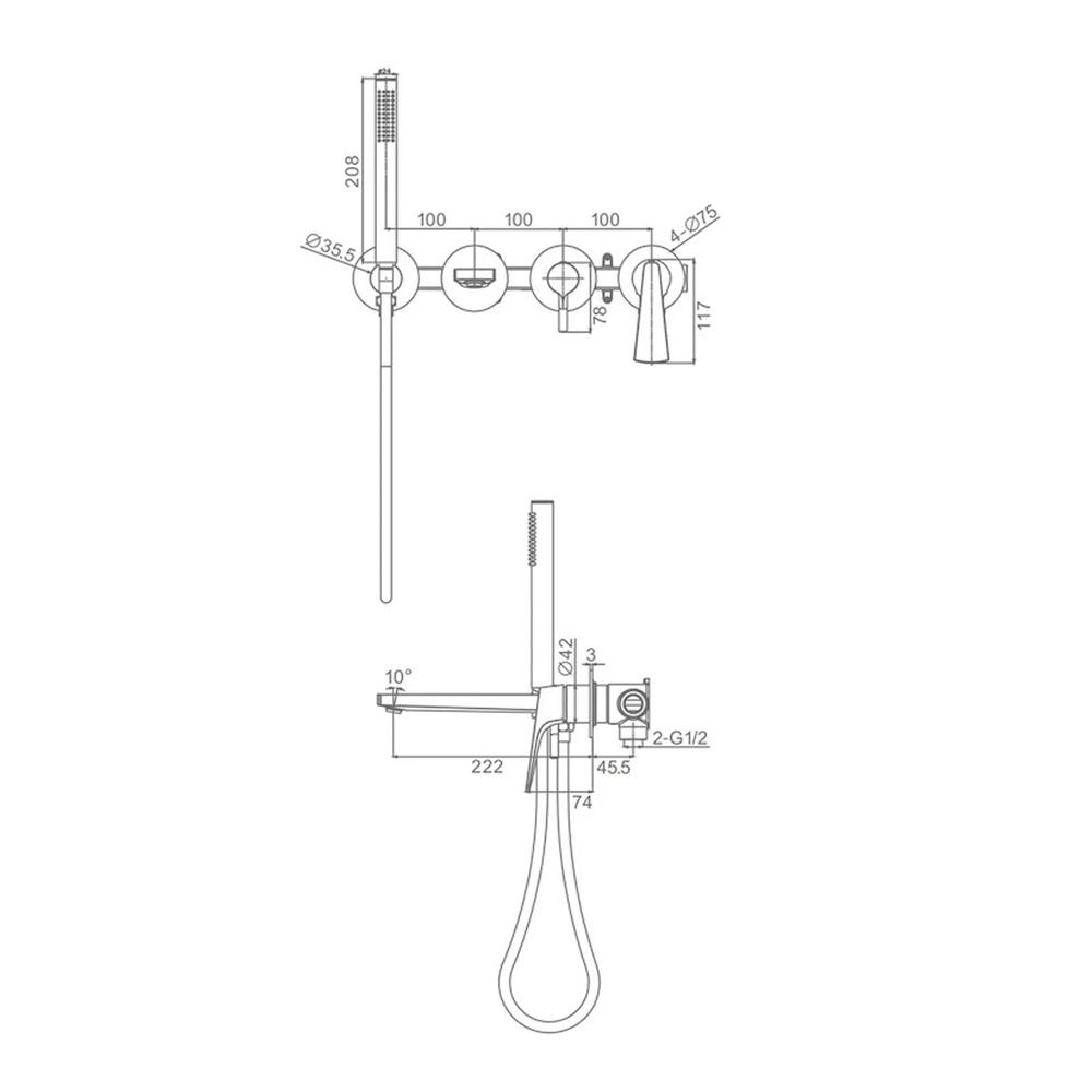 Смеситель для ванны встраиваемый Raglo R07.32.03, золотой сатин