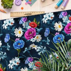 Ткань атлас ромашки и васильки
