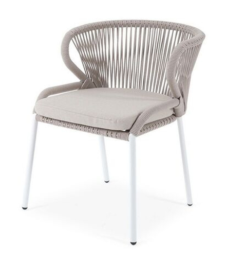 "Милан" стул плетеный из роупа, каркас алюминий бежевый (RAL1001), роуп бежевый круглый, ткань бежевая