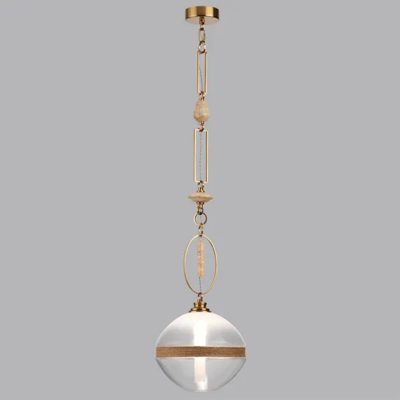5441/1C PENDANT ODL_EX26 сатинированн.латунь/прозрачн./металл/стекло/травертин/веревка Подвес G9 LED 6W KREMA