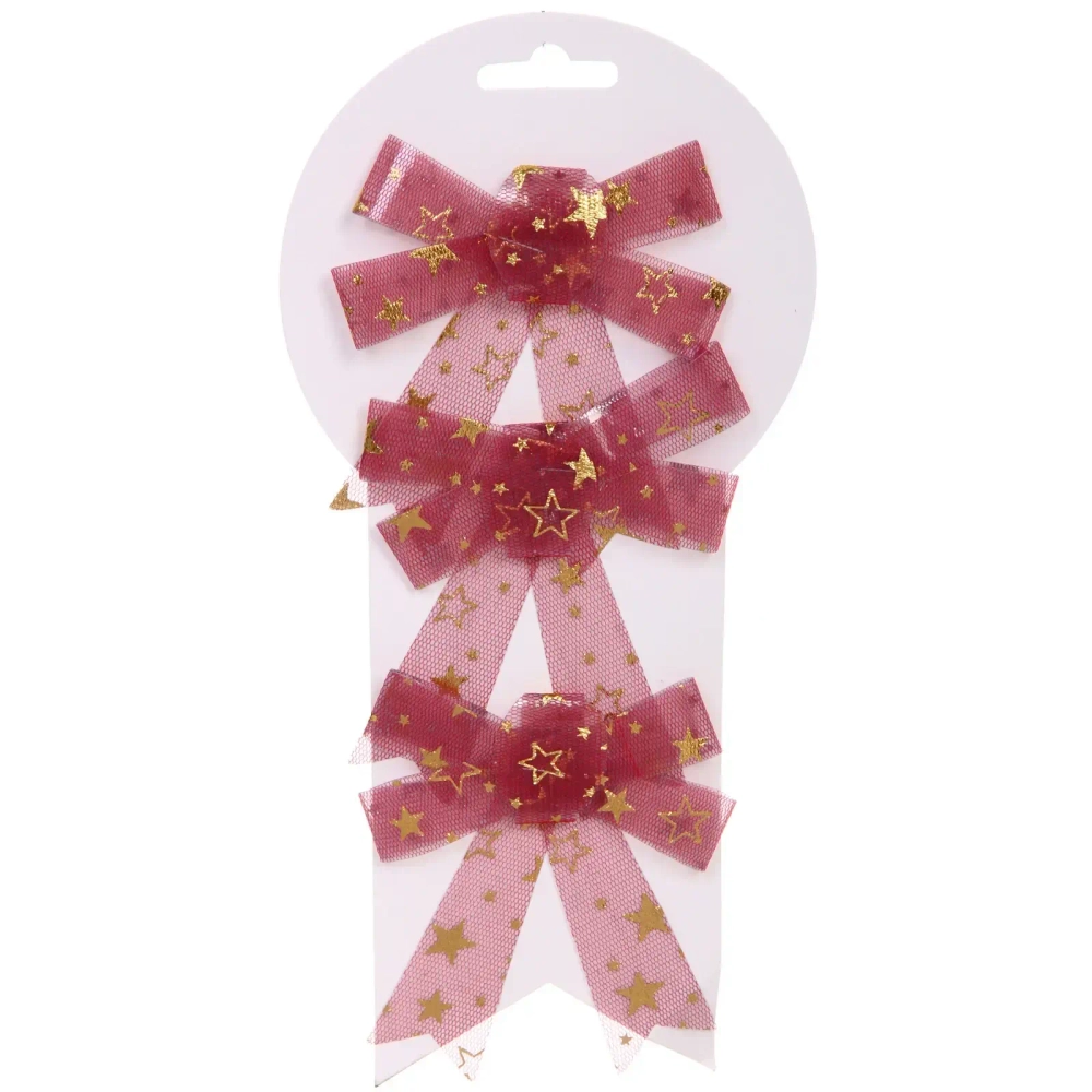 Бант на ёлку «Звёздный день» 9*11 см (набор 3 шт), Красный