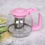 Чайник заварочный стеклянный 1200 мл с металлическим ситом «Mаcarons» розовый Селфи