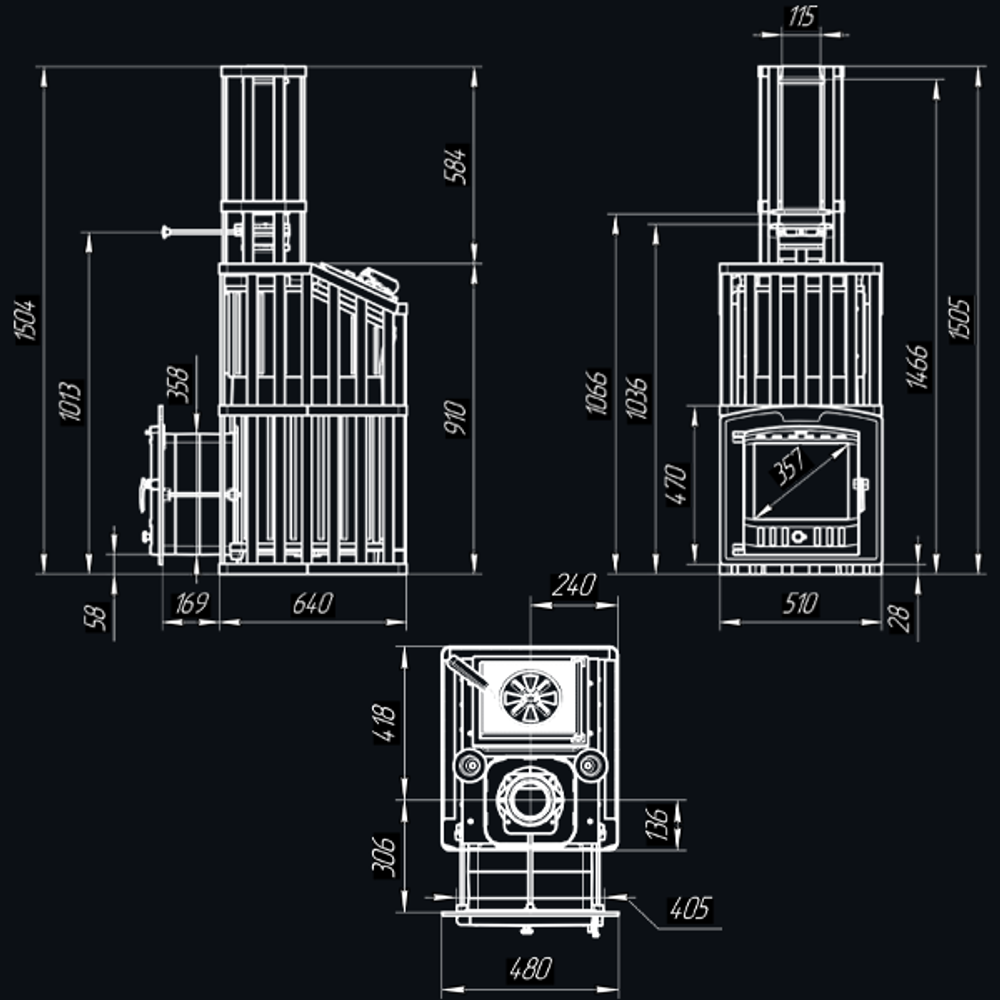 Чугунная печь для бани Гроза 24 (П2) Ураган