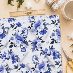 Ткань ниагара голубые цветочки