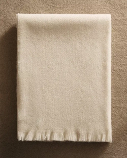 ZARA HOME ПЛЕД С БАХРОМОЙ, ЖЕЛТОВАТО-БЕЛЫЙ