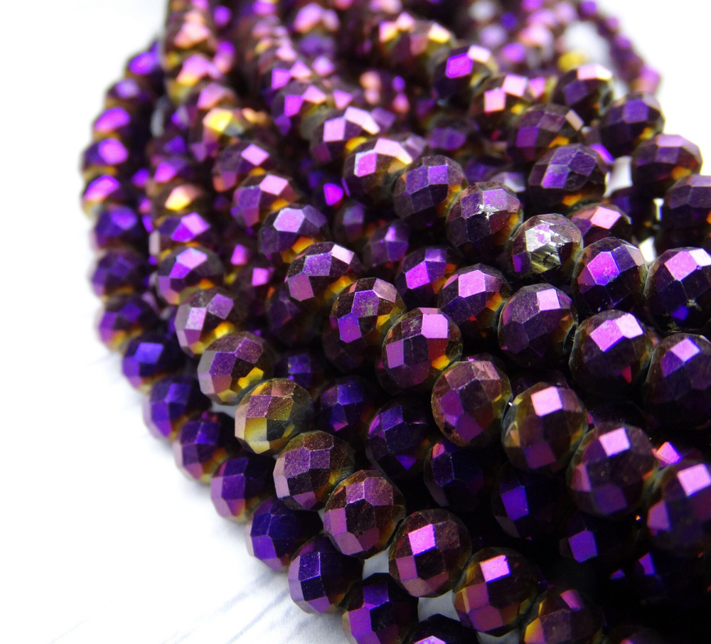 БЛ005НН46 Хрустальные бусины "рондель", цвет: фиолетовый металлик, размер 4х6 мм, кол-во: 58-60 шт.