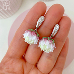 LEFIREL' Серьги серебряные женские "Клевер" с цветами из муранского стекла / ювелирные украшения из родированного серебра 925