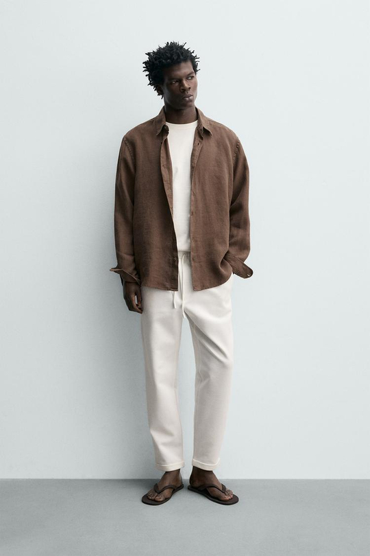 ZARA БРЮКИ-ДЖОГГЕРЫ NON IRON КОМФОРТНОЙ ПОСАДКИ, ЖЕЛТОВАТО-БЕЛЫЙ