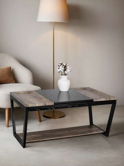 Стол журнальный BeautyStyle 33 дуб крымский состаренный/венге/стекло черное