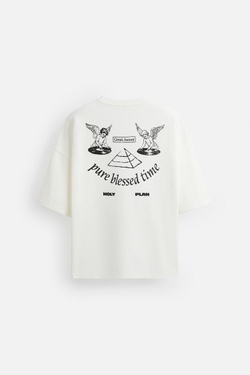 ZARA ТОЛСТОВКА С ГРАФИЧЕСКИМИ ПРИНТАМИ, ЖЕЛТОВАТО-БЕЛЫЙ