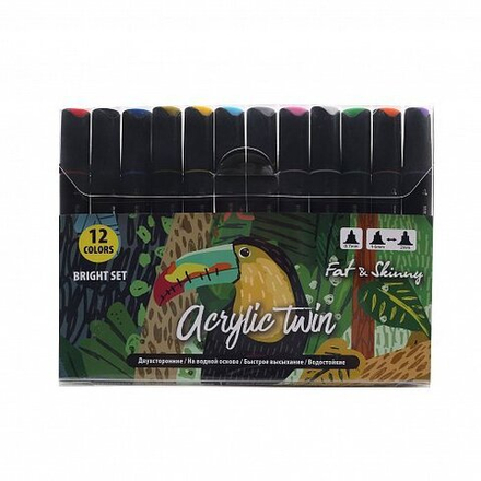 Набор акриловых маркеров Fat&Skinny Duo - 12шт "BRIGHT" (1 / 2,5мм)