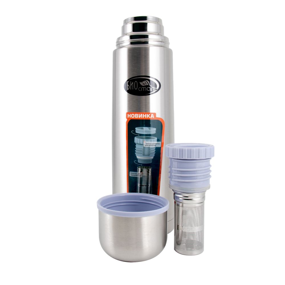 Термос &quot;Биосталь&quot; с узкой горловиной и пробкой с ситечком, 1,0 л /12/