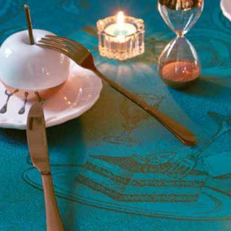 Скатерть 155x260 Garnier-Thiebaut Entre Amis Bleu Canard