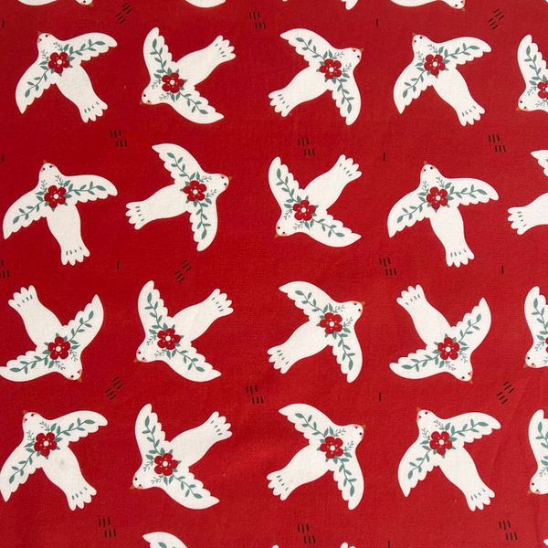 БЕЛЫЕ ПТИЧКИ НА КРАСНОМ, 100% хлопок 1