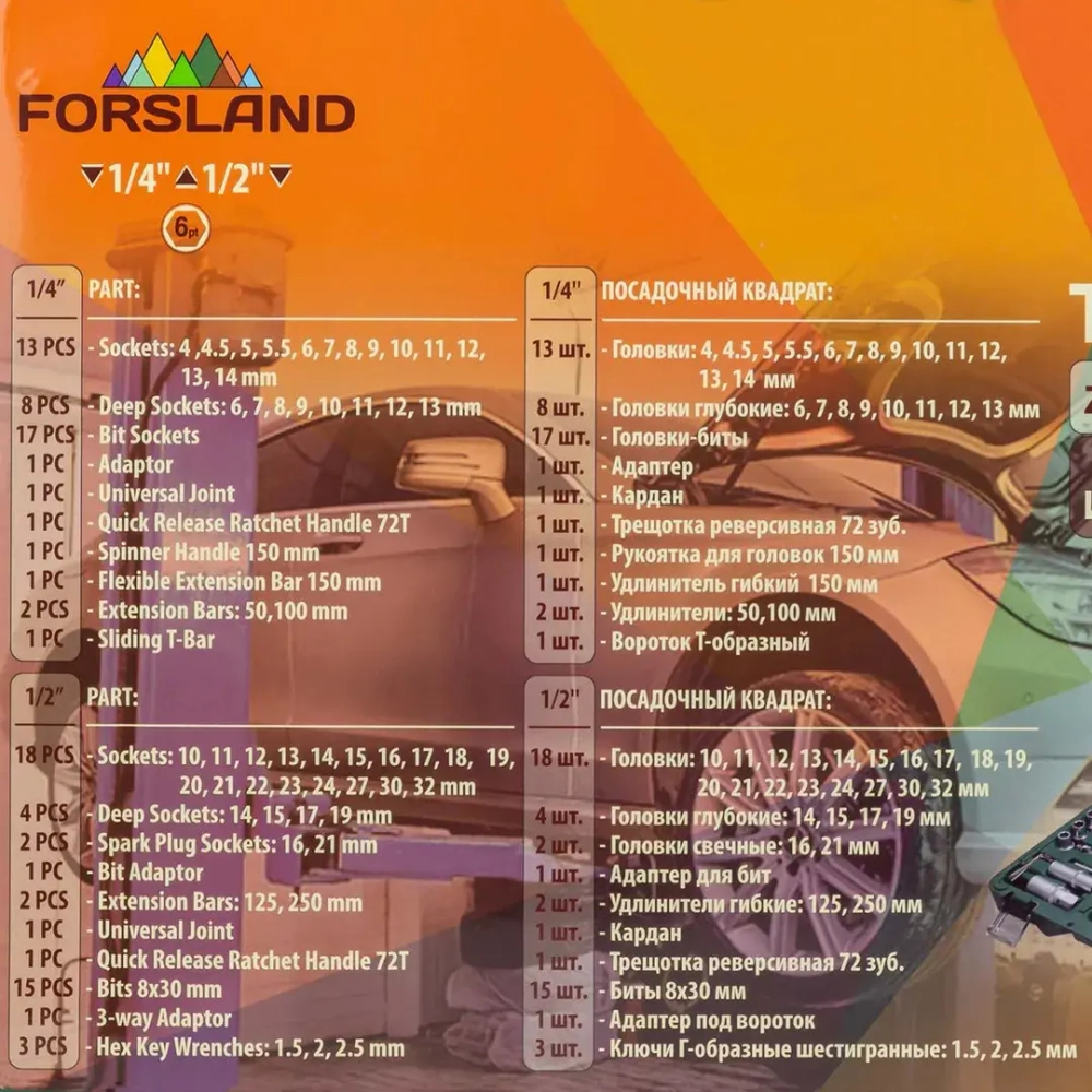 Набор инструментов 94 пр.1/4'',1/2''(6гр.)(4-32мм) Forsland Forsland-4941-5