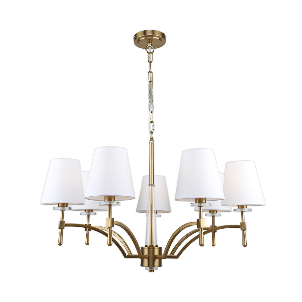 Люстра подвесная 7x40Вт E14, металл/ткань/хрусталь/стекло, бронза/белый плафон/прозрачный хрусталь/прозрачное стекло