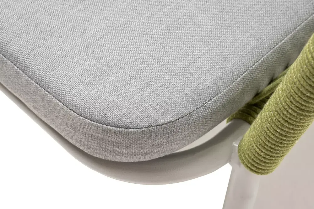 "Марсель" стул плетеный из роупа, каркас алюминий светло-серый (RAL7035) муар, роуп салатовый меланж круглый, ткань светло-серая