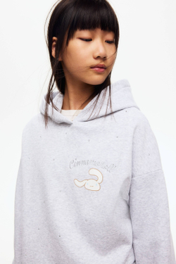 H&M Толстовка с капюшоном и принтом, светло-серый меланж