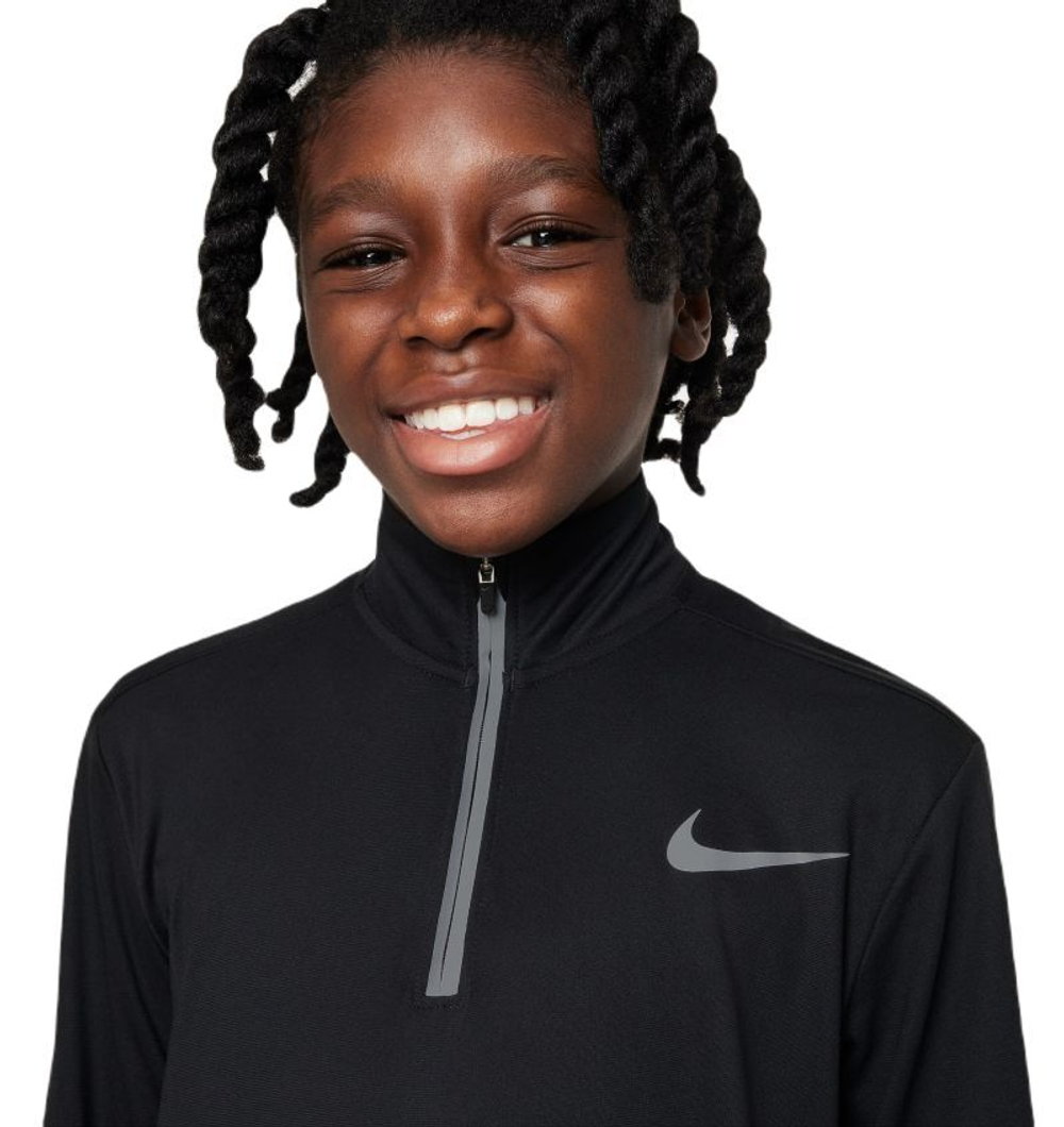 Футболка для мальчика теннисная Nike Dri-Fit Poly+ 1/4 Zip - black/reflective silver