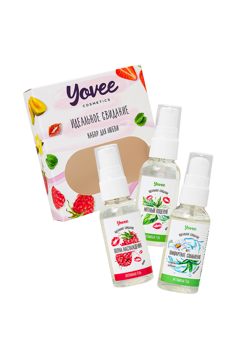 Набор гелей-смазок Yovee для любви (721002+721006+721054), вкус (малина+мята) + увл (алоэ), 3х50 мл